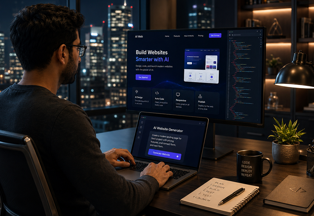 Developer using AI tools for web development